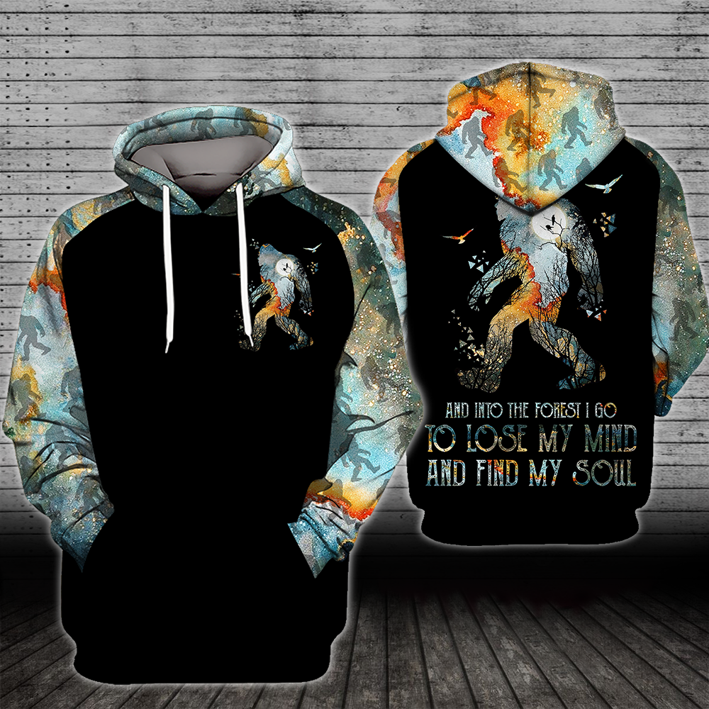 Bigfoot Shirt And Into The Forest To Lose My Mind Bigfoot Pattern T-shirt Hoodie Adult Unisex Full Print