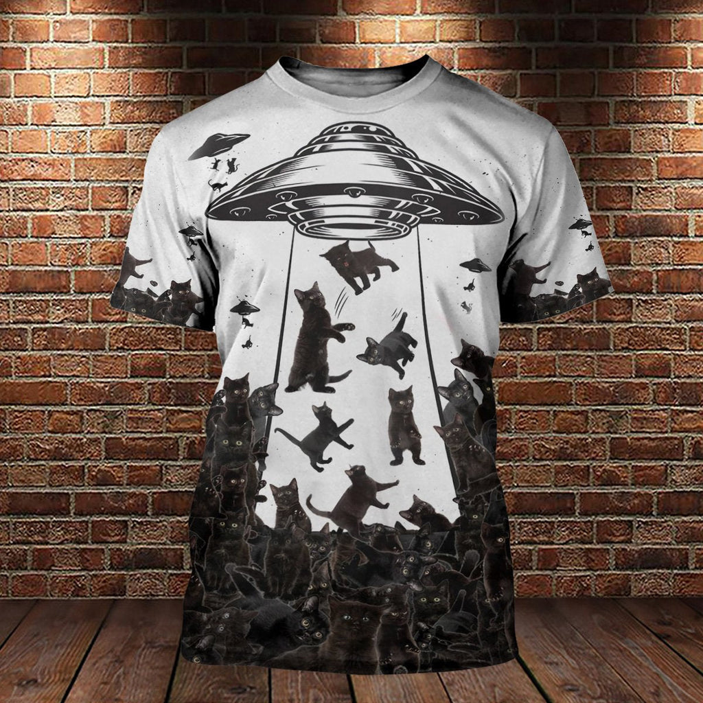 Gifury Cat UFO Shirt Black White UFO Abduction Cat T-shirt Cat Hoodie Cat Apparel 2022