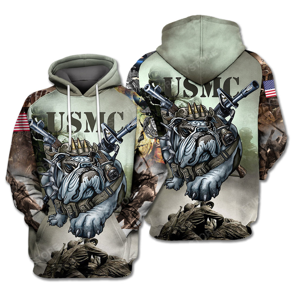 USMC Veteran Hoodie Shirt USMC Marine Bulldog Semper Fi 3D Hoodie