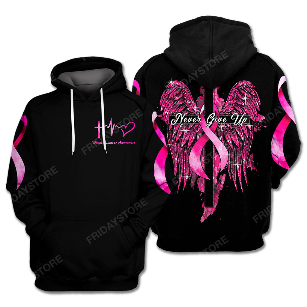 Gifury Breast Cancer Shirt Breast Cancer Awareness Never Give Up Jesus Cross Wing Pink Ribbon Hoodie Breast Cancer Hoodie 2022