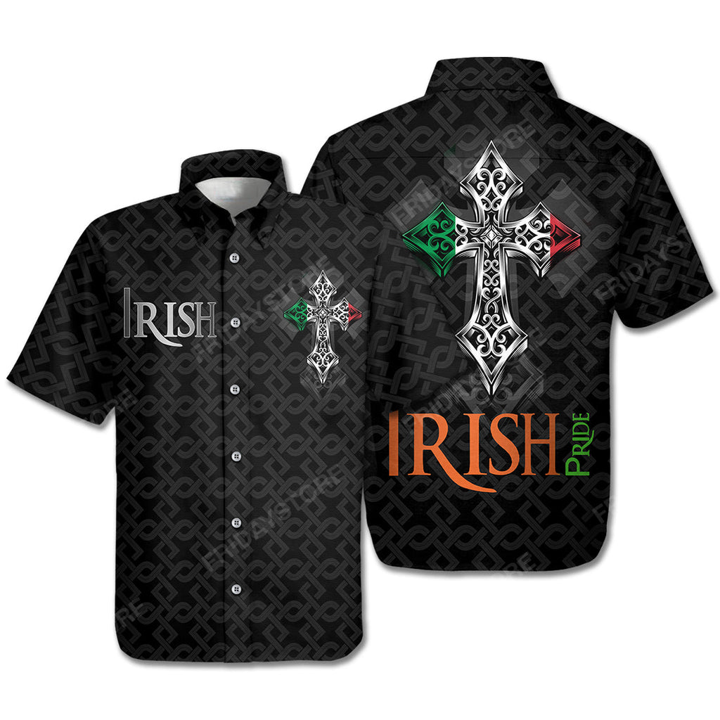 Gifury St Patrick Day Hawaiian Shirt St Patrick Day Irish Pride Cross Black Hawaii St Patrick Day Aloha Shirt Hawaii Shirt 2022