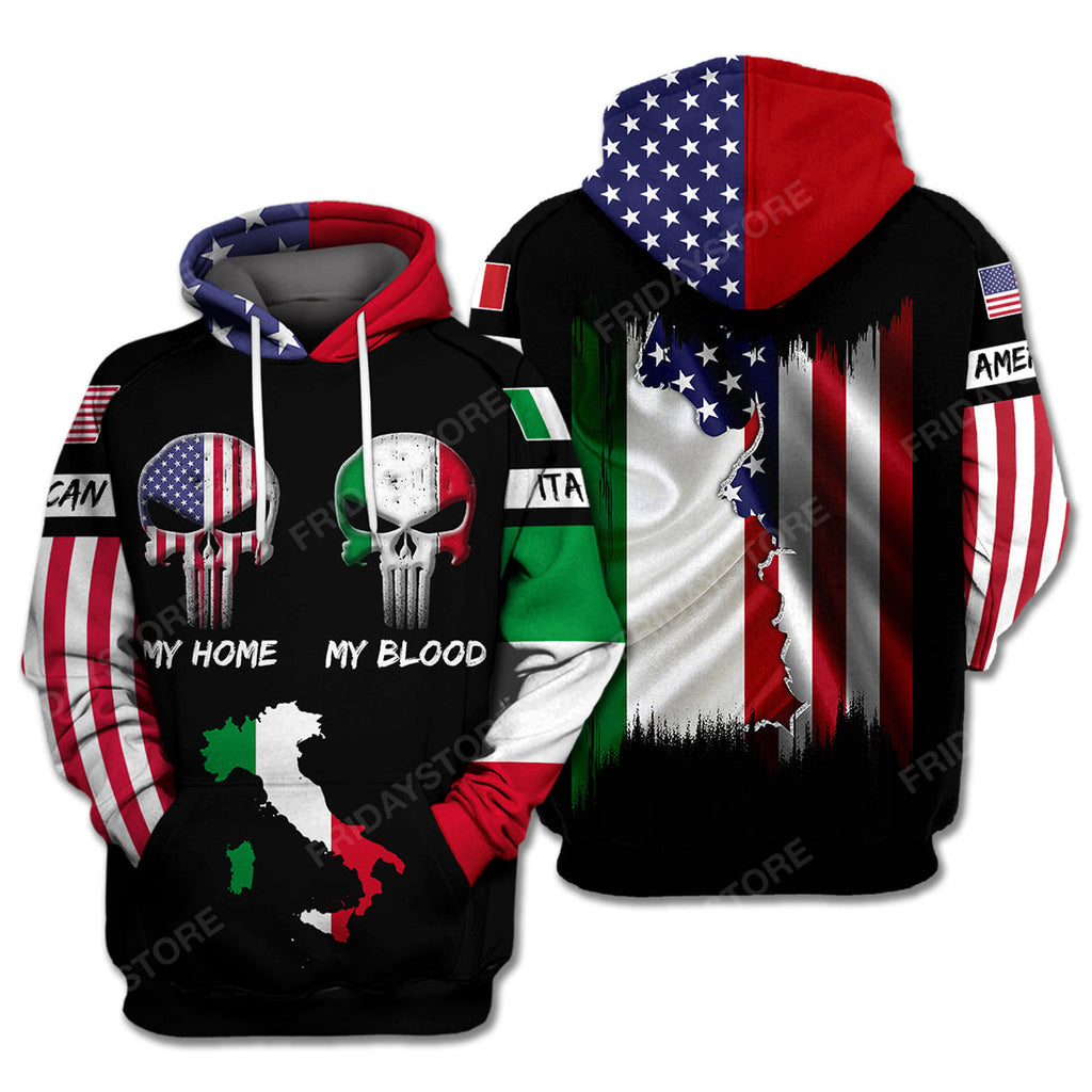 Gifury Italy Hoodie Italy Apparel Skull Italy Map My Home My Blood Black American Flag Hoodie 2022