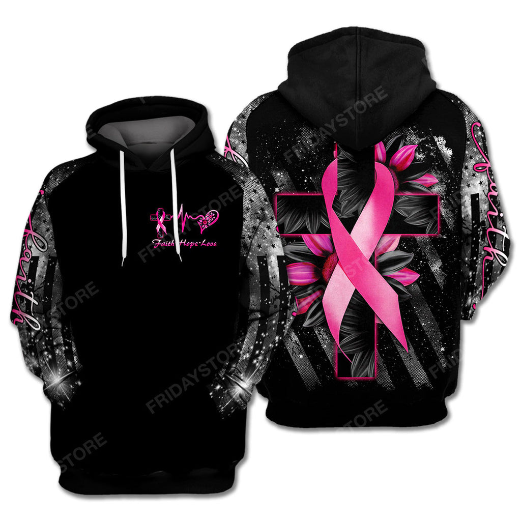 Gifury Breast Cancer Shirt Breast Cancer Awareness Faith Hope Love Ribbon With Sunflower And Cross Black Hoodie Breast Cancer Hoodie 2022