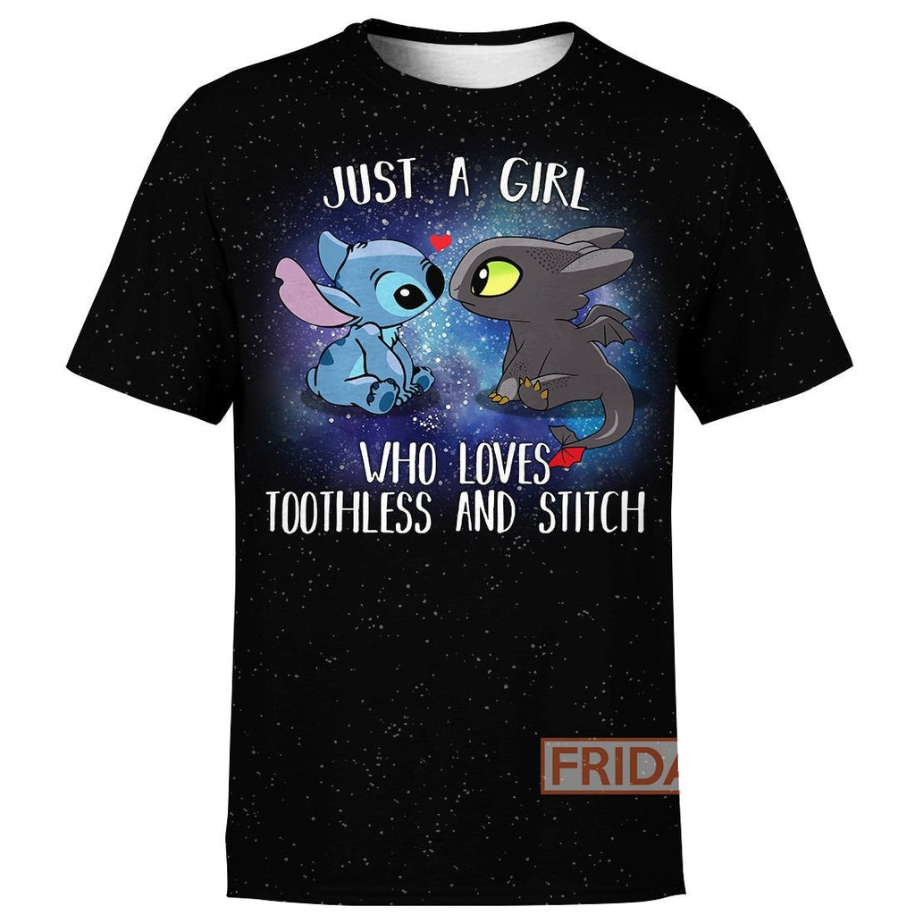 Stitch T-shirt Just a Girl Who Loves Toothless and Stitch T-shirt Awesome DN HTTYD Hoodie Sweater Tank