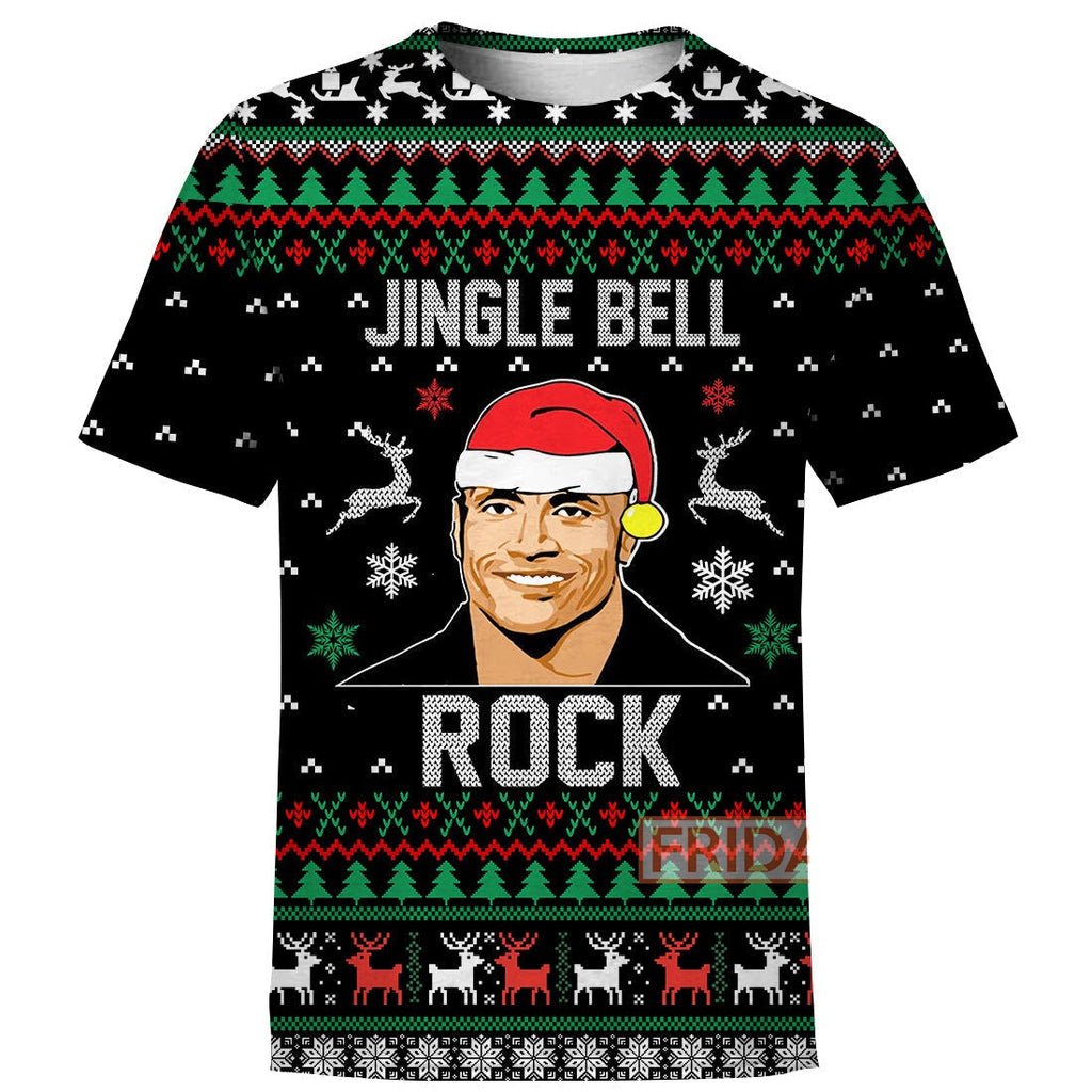  Dwayne Johnson Hoodie Jingle Bell Rock Ugly Christmas Pattern T-shirt Dwayne Johnson Shirt  Sweater Tank 