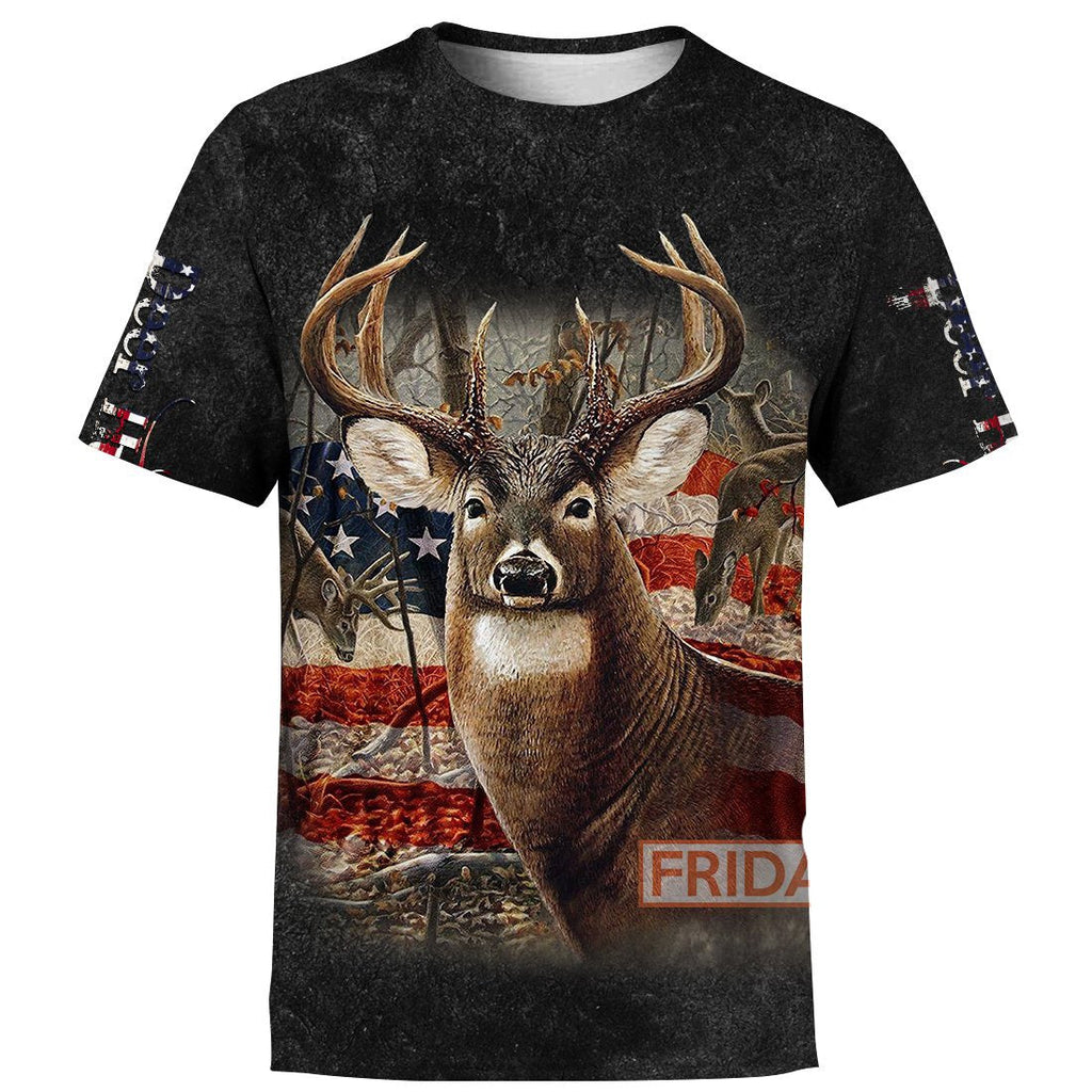 Gifury Hunting T-shirt Beautiful Deer American Flag Hunting T-shirt Hunting Hoodie Sweater Tank 2025