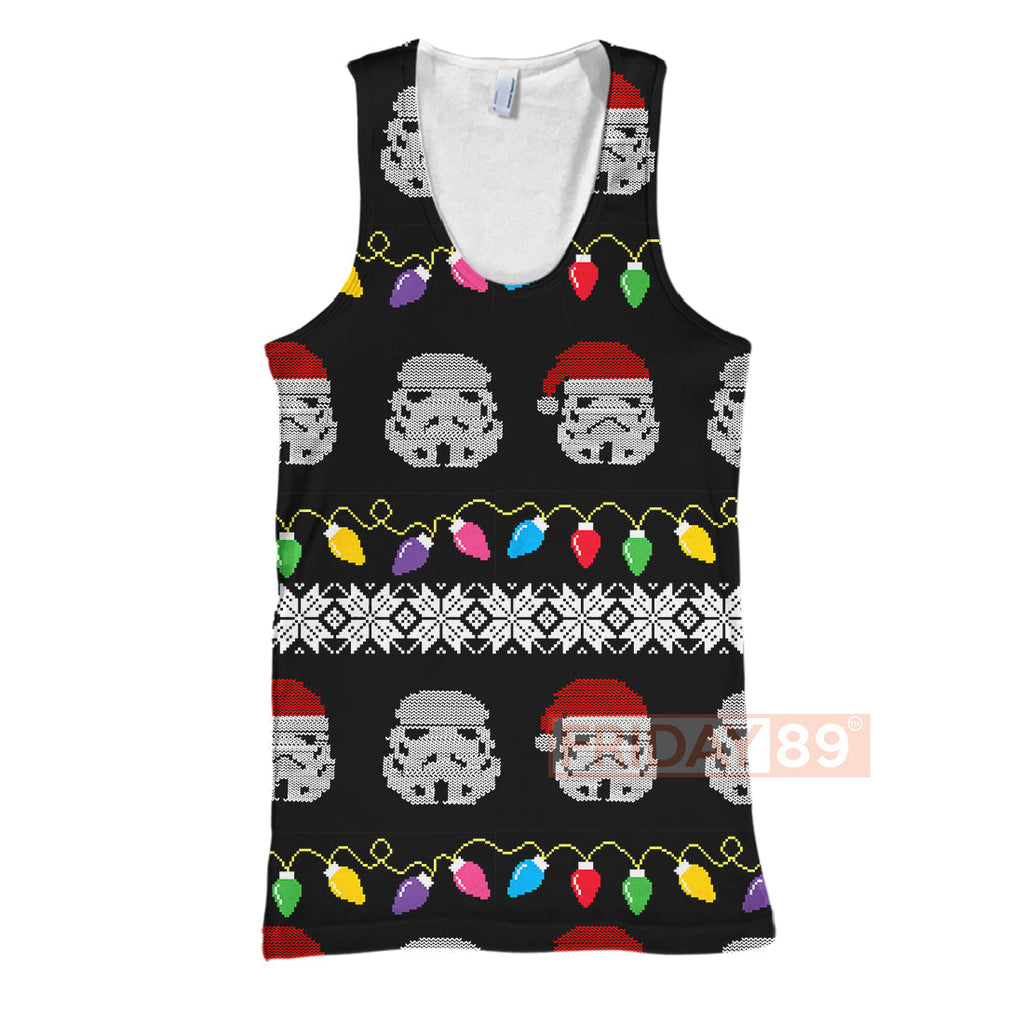  SW T-shirt Stormtrooper Emoji Christmas Light T-shirt Cute High Quality SW Hoodie Sweater Tank 2024