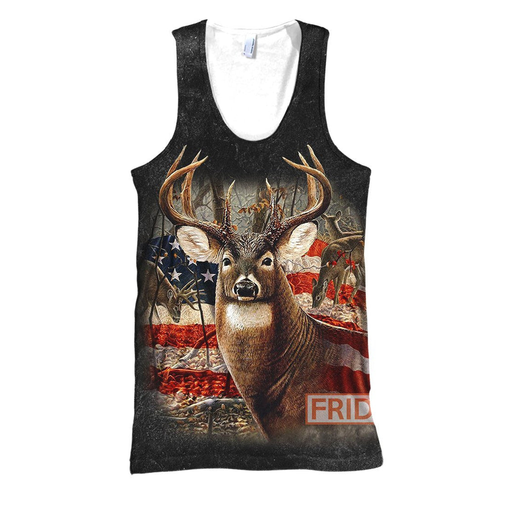 Gifury Hunting T-shirt Beautiful Deer American Flag Hunting T-shirt Hunting Hoodie Sweater Tank 2024