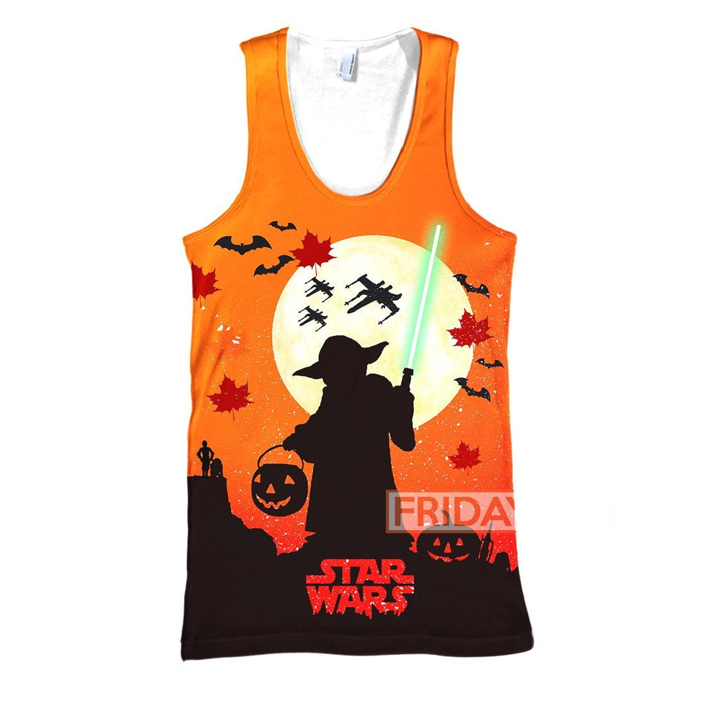  SW T-shirt Yoda Silhouette Halloween Orange T-shirt High Quality SW Hoodie Sweater Tank 2024