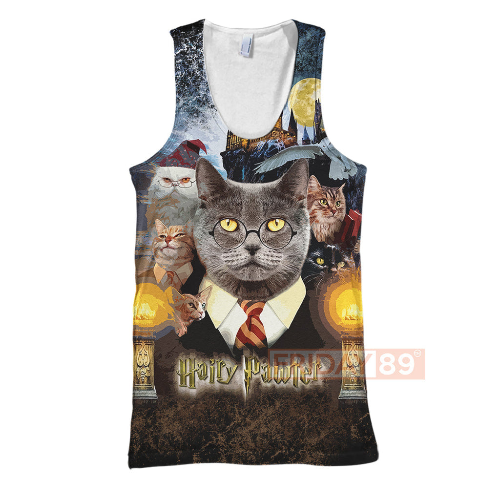  HP Cat T-shirt Hairy Pawter T-shirt Cute High Quality HP Hoodie Sweater Tank 2024