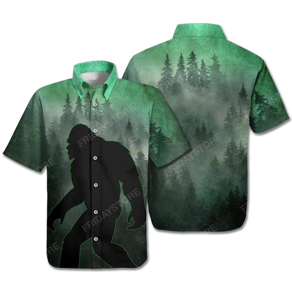 Bigfoot Hawaii Shirt Walking Bigfoot In The Forest Green 3D Hawaiian Shirt