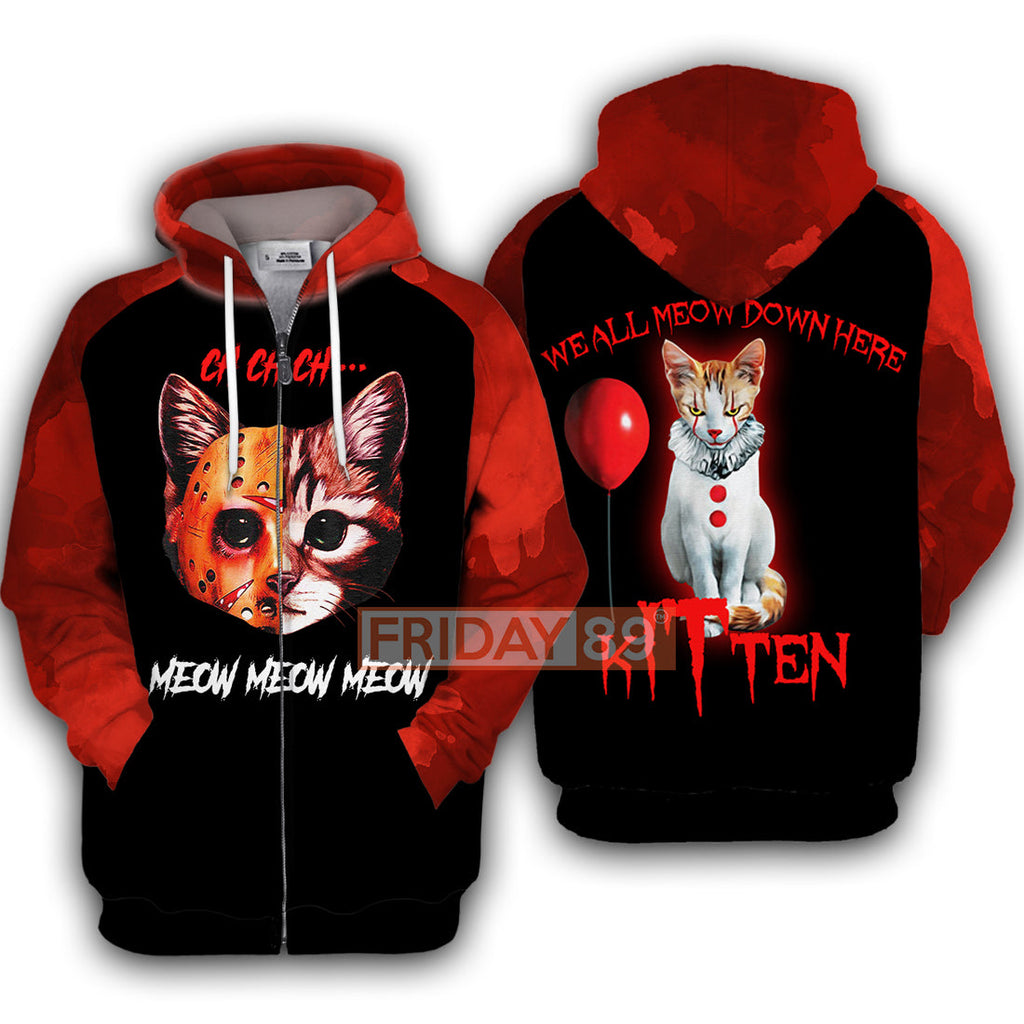  Horror Cat T-shirt Horror Cat Ch Ch Ch Meow Meow Meow T-shirt Cool Horror Cat Hoodie Sweater Tank 2023