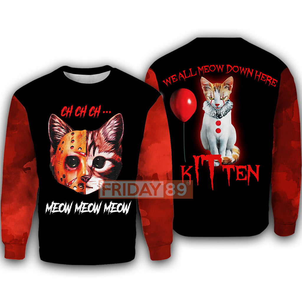  Horror Cat T-shirt Horror Cat Ch Ch Ch Meow Meow Meow T-shirt Cool Horror Cat Hoodie Sweater Tank 2024