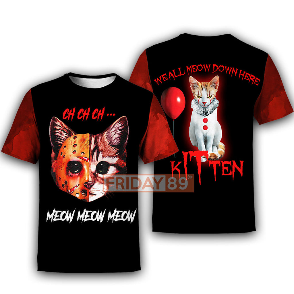  Horror Cat T-shirt Horror Cat Ch Ch Ch Meow Meow Meow T-shirt Cool Horror Cat Hoodie Sweater Tank 2025