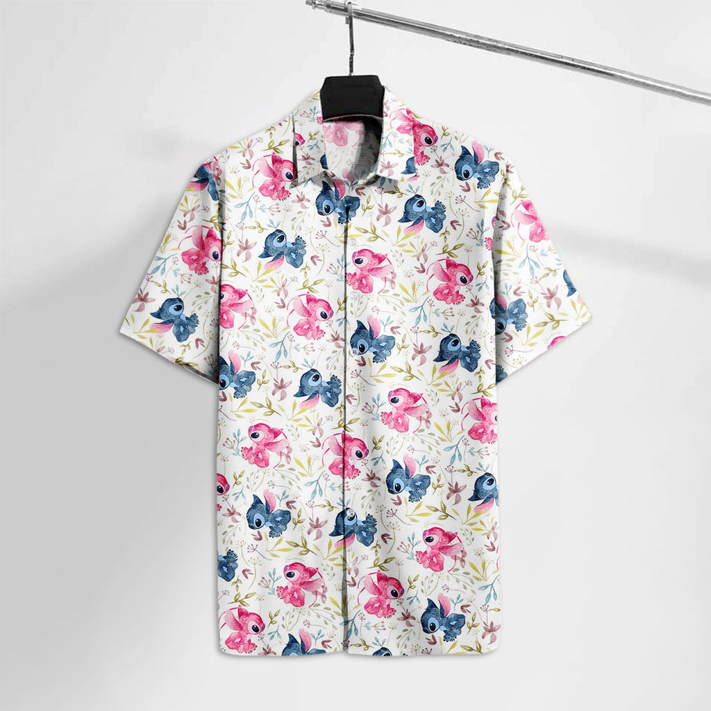  DN Hawaiian Shirt Stitch Blue And Pink Pattern Hawaii Tshirt Cute High Quality DN Stitch Aloha Shirt