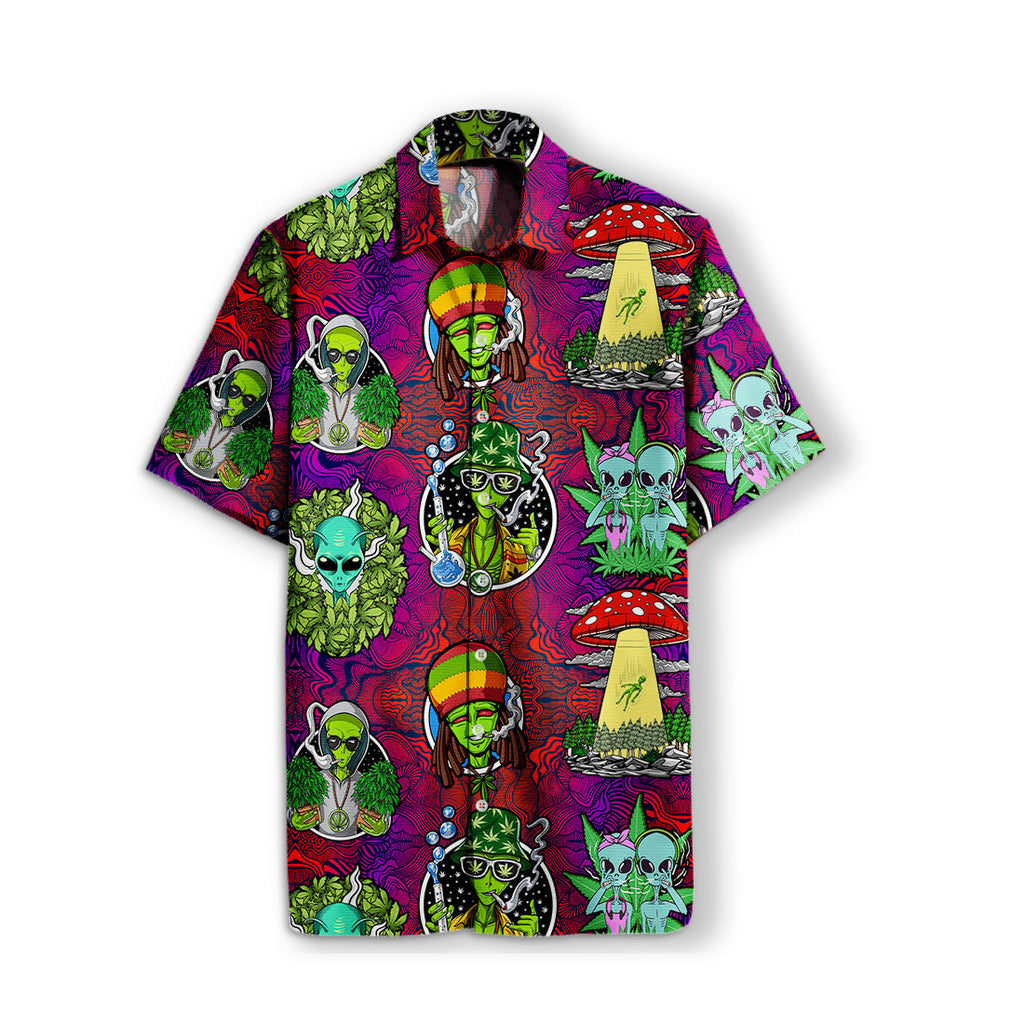 Gifury UFO Alien Hawaiian Shirt UFO Alien Weed Hippie Trippy Hawaii Shirt UFO Aloha Shirt 2024