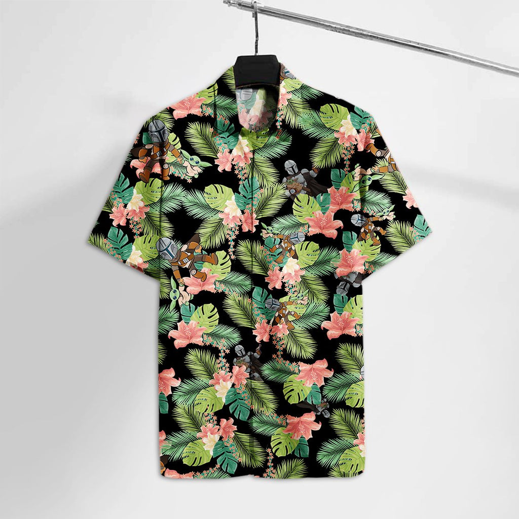 SW Mandalore And Baby Yd Tropical Flowers Hawaii Tshirt
