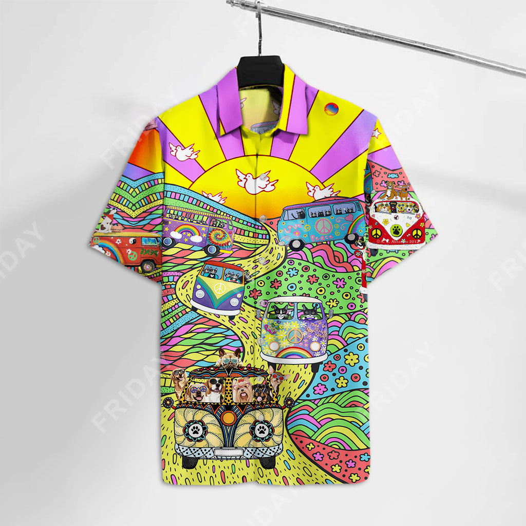  Hippie Hawaii Shirt Hippie Van With Dogs Colorful Hippie Style Hawaiian Shirt