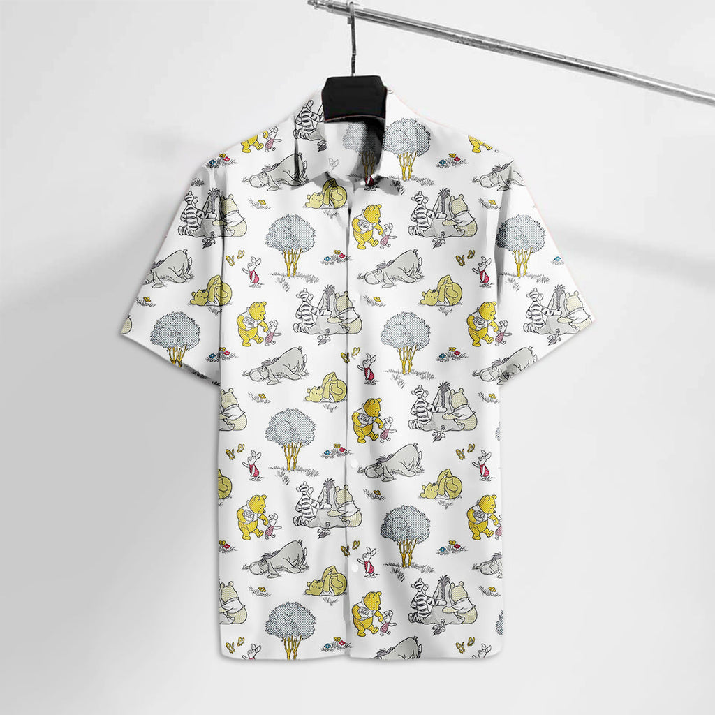 WTP Hawaiian Shirt Comic Pooh Bear &Friends Eeyore Piglet Tigger Hawaii Tshirt High Quality DN Aloha Shirt