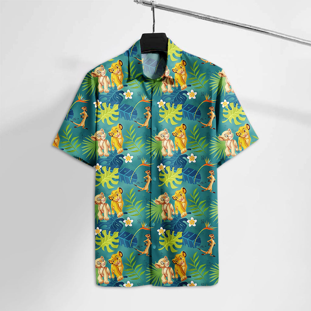  LK Hawaiian Shirt Simba & Nala Timon Green Floral Hawaii Tshirt Awesome DN Aloha Shirt