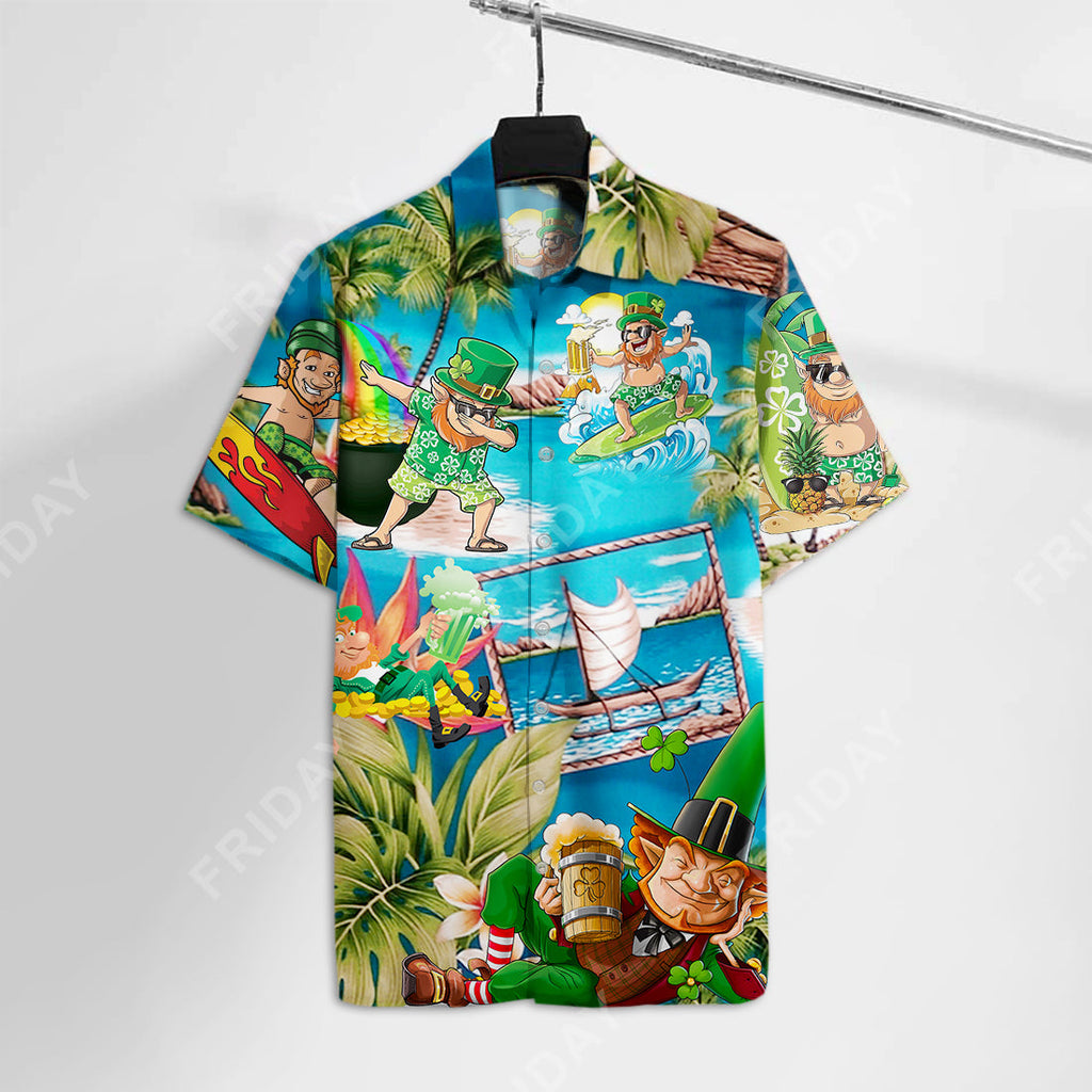 Gifury St Patrick Day Hawaiian Shirt St Patrick Day Leprechaun On The Beach Hawaii Shirt St Patrick Day Aloha Shirt 2022