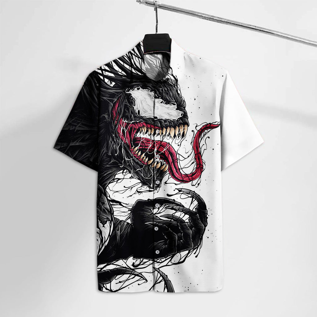  MV Hawaiian Shirt MV Comics Venom White & Black Hawaii Tshirt Cool MV Venom Aloha Shirt 