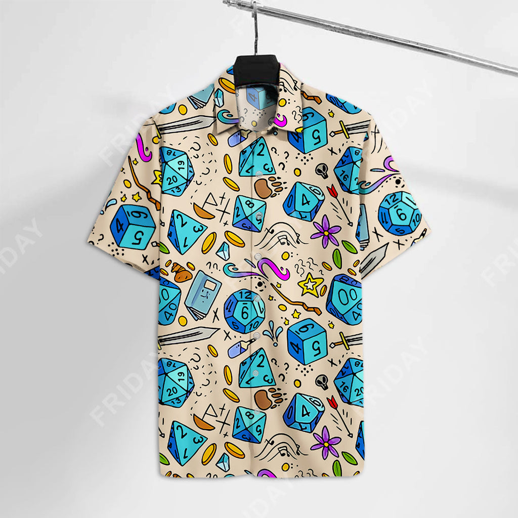  DnD Hawaii Shirt Dice Sword Book Pattern White Blue Hawaiian Aloha Shirt