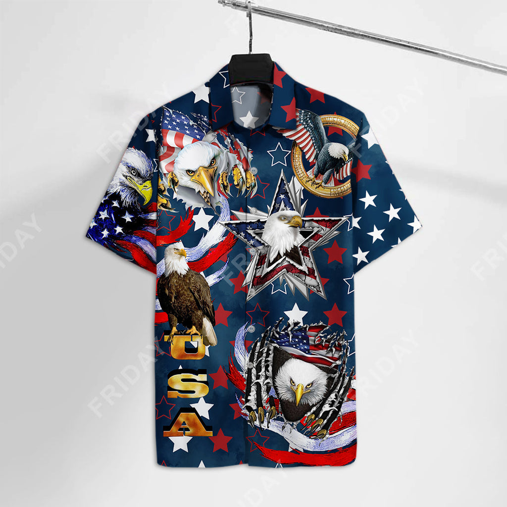 4th Of July Hawaiian Shirt USA Flag Star Eagle Blue Hawaii Aloha Shirt Adul Unisex Full Print