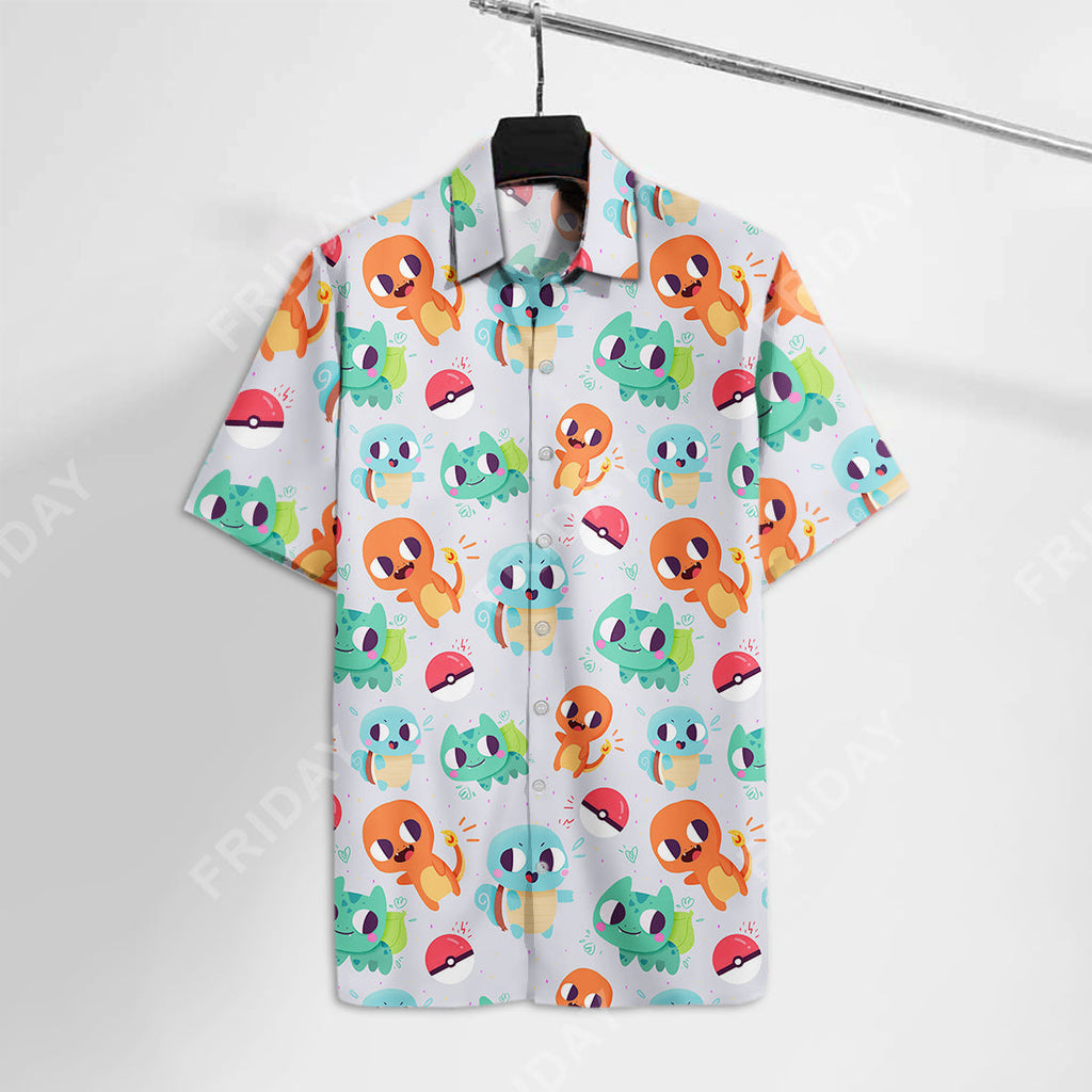 Pokemon Hawaiian Shirt Pokemon Charmander Bulbasaur Squirtle Chibi Cute Hawaii Aloha Shirt Pokemon Hawaii Shirt