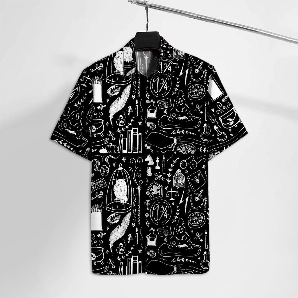  HP Hawaiian Shirt Magical Objects Black Hawaii Tshirt Cool High Quality HP Aloha Shirt 