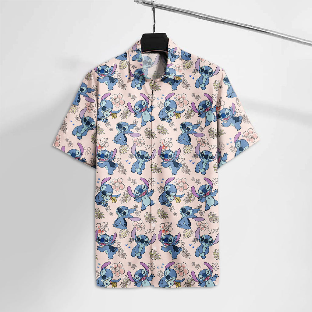 Stitch Hawaiian Shirt Adorable Stitch Floral Hawaii Tshirt  High Quality DN Aloha Shirt