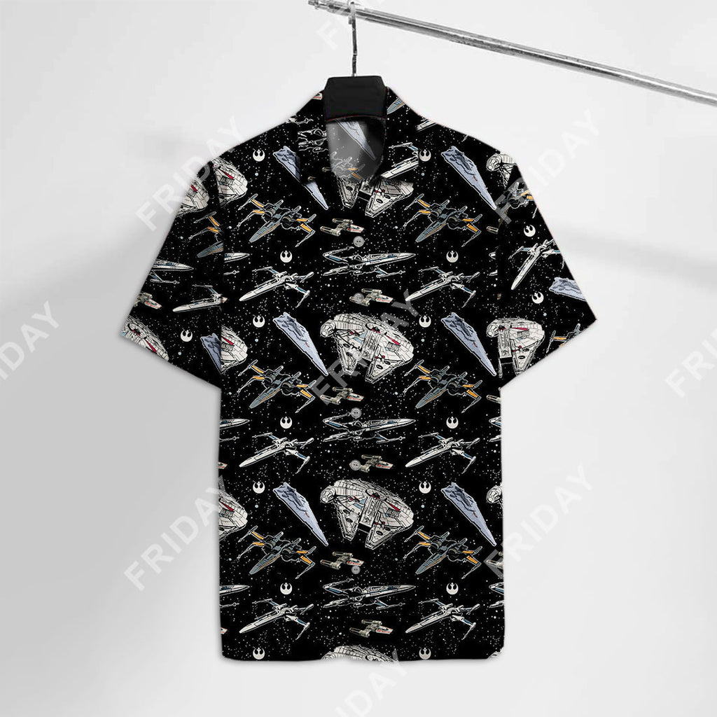  SW Aloha Shirt SW Spaceships Black Hawaii Tshirt Cool High Quality SW Hawaiian Shirt 