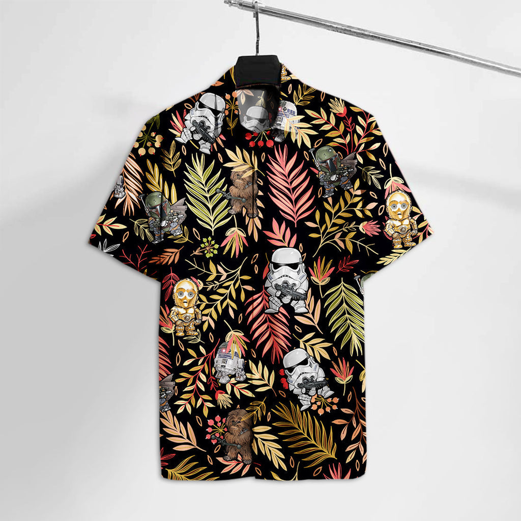  SW Hawaiiian Shirt CHIBI TROOPER CHEWIE AND ROBOTS HAWAII TSHIRT Amazing SW Aloha Shirt 