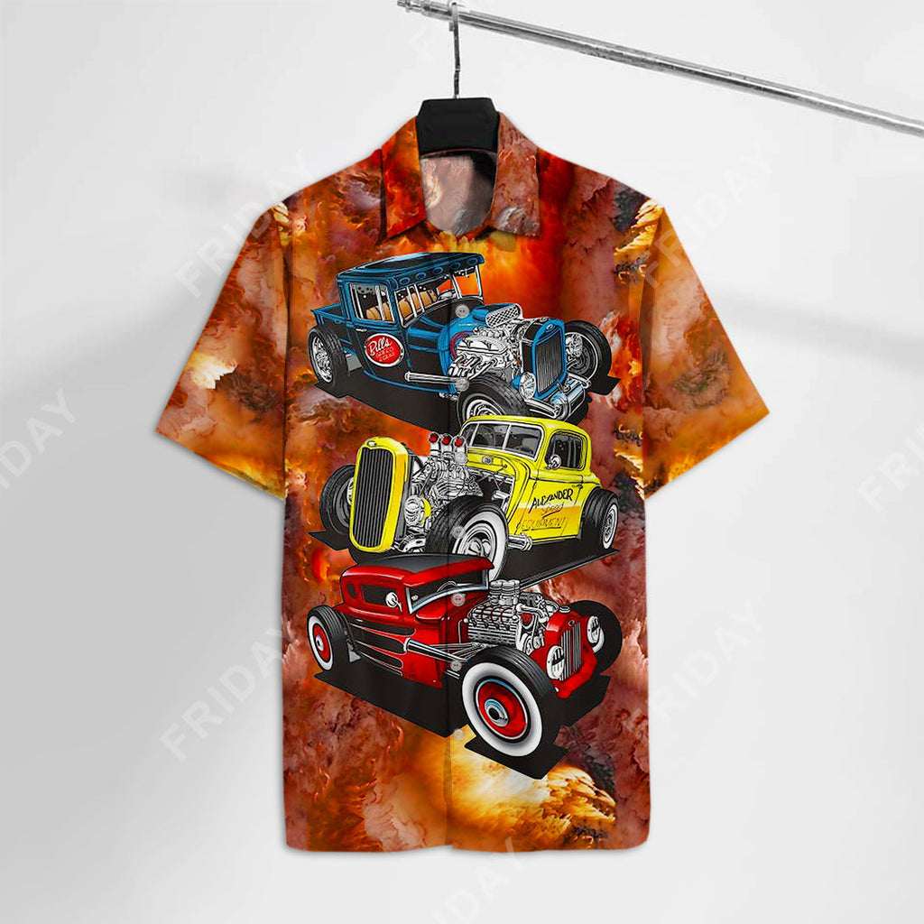 Hot Rod Hawaiian Shirt Hot Rod Cars Orange Cloud Hawaii Aloha Shirt