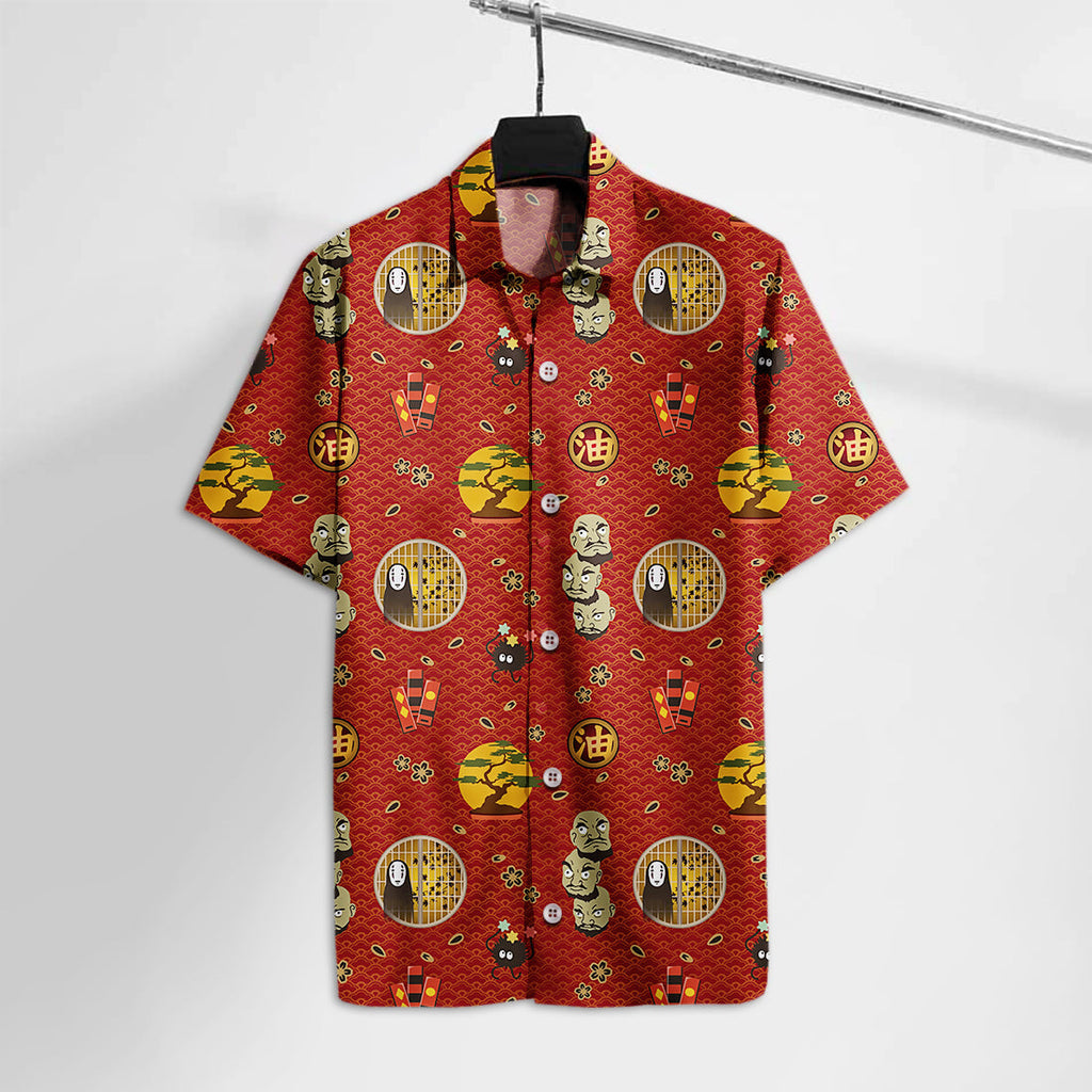  S.Ghibli Hawaiian Shirt Spirited Aways No Face Kashira Red Hawaii Tshirt Cute High Quality S.Ghibli Aloha Shirt 