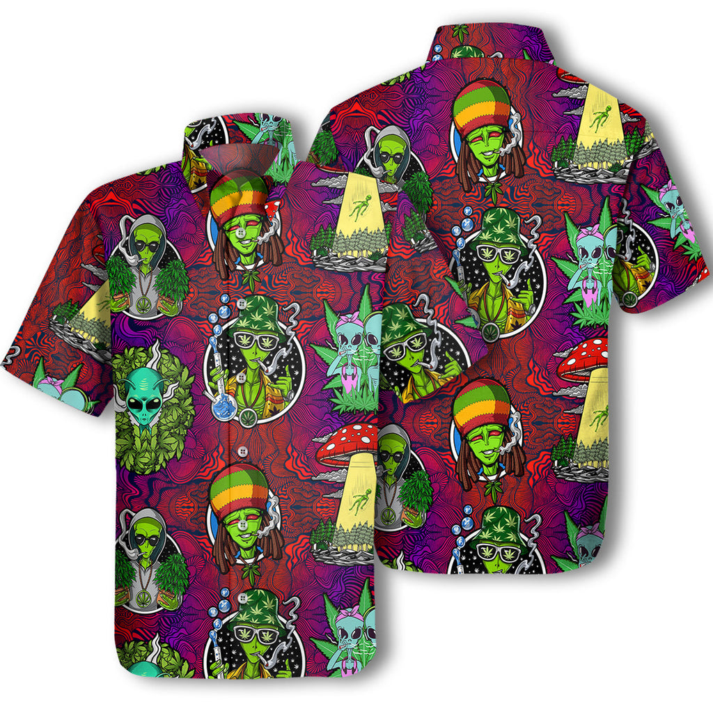 Gifury UFO Alien Hawaiian Shirt UFO Alien Weed Hippie Trippy Hawaii Shirt UFO Aloha Shirt 2022