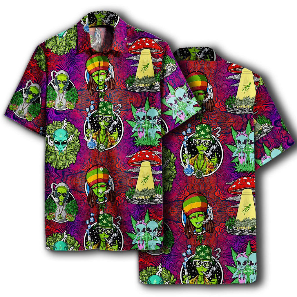 Gifury UFO Alien Hawaiian Shirt UFO Alien Weed Hippie Trippy Hawaii Shirt UFO Aloha Shirt 2023