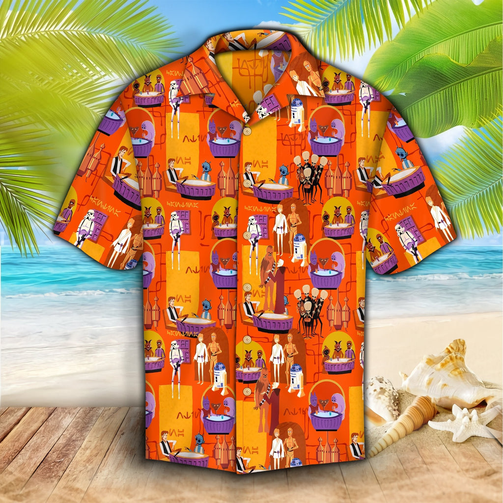  SW Hawaiian Shirt SW Characters Animation Pattern Orange Hawaii Aloha Shirt