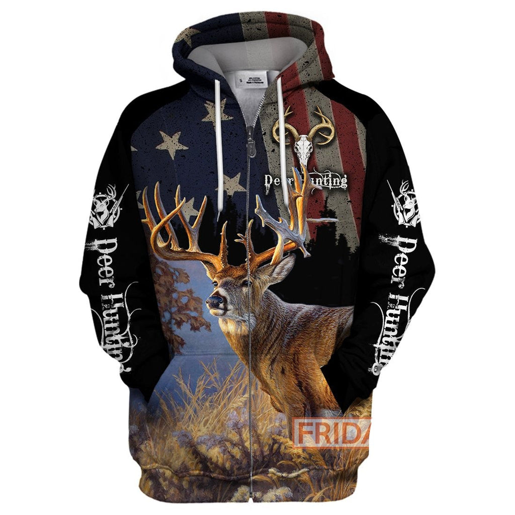 Gifury Hunting Hoodie Deer Hunting American Flag 3D Print T-shirt Hunting Sweater Tank Apparel 2023