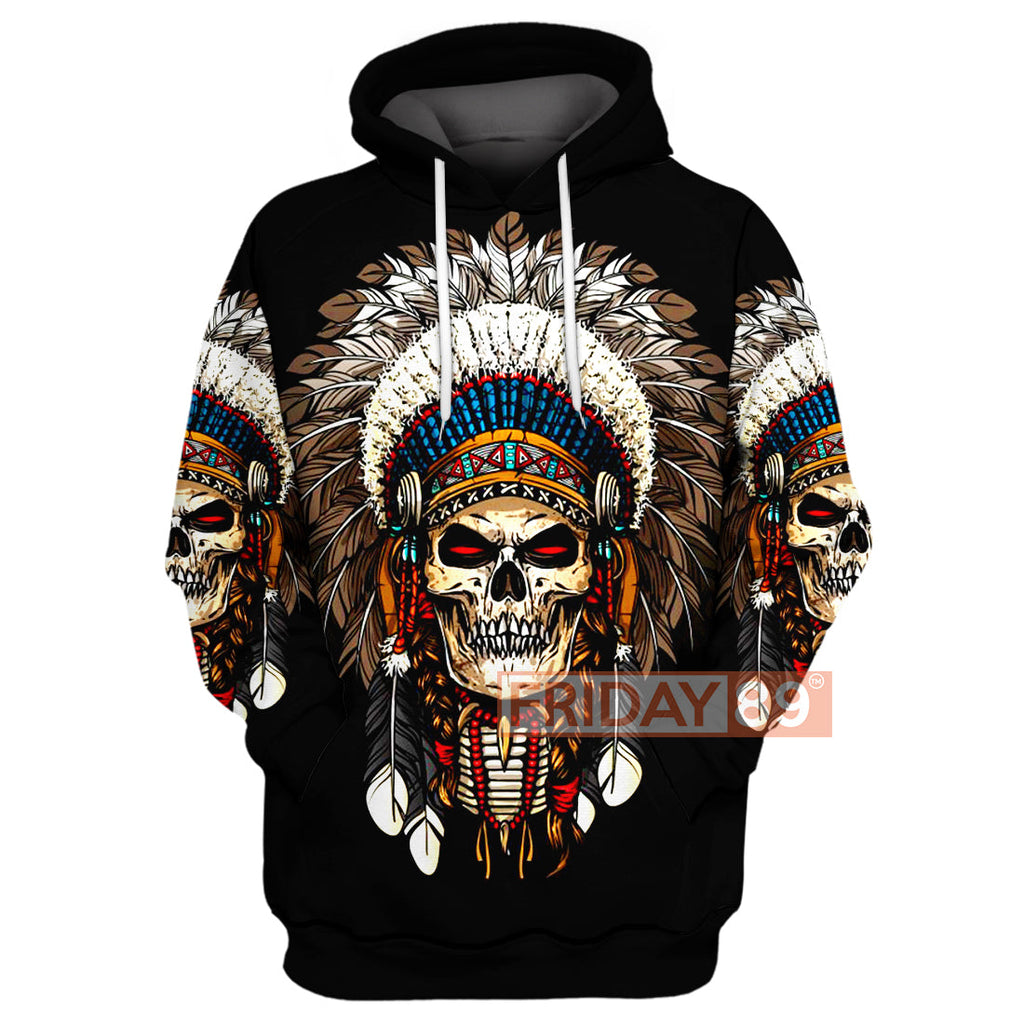 Gifury Native American Hoodie Native American Skull War Bonnets Headdresses 3D Print T-shirt Native American Hoodie Sweater Tank 2022