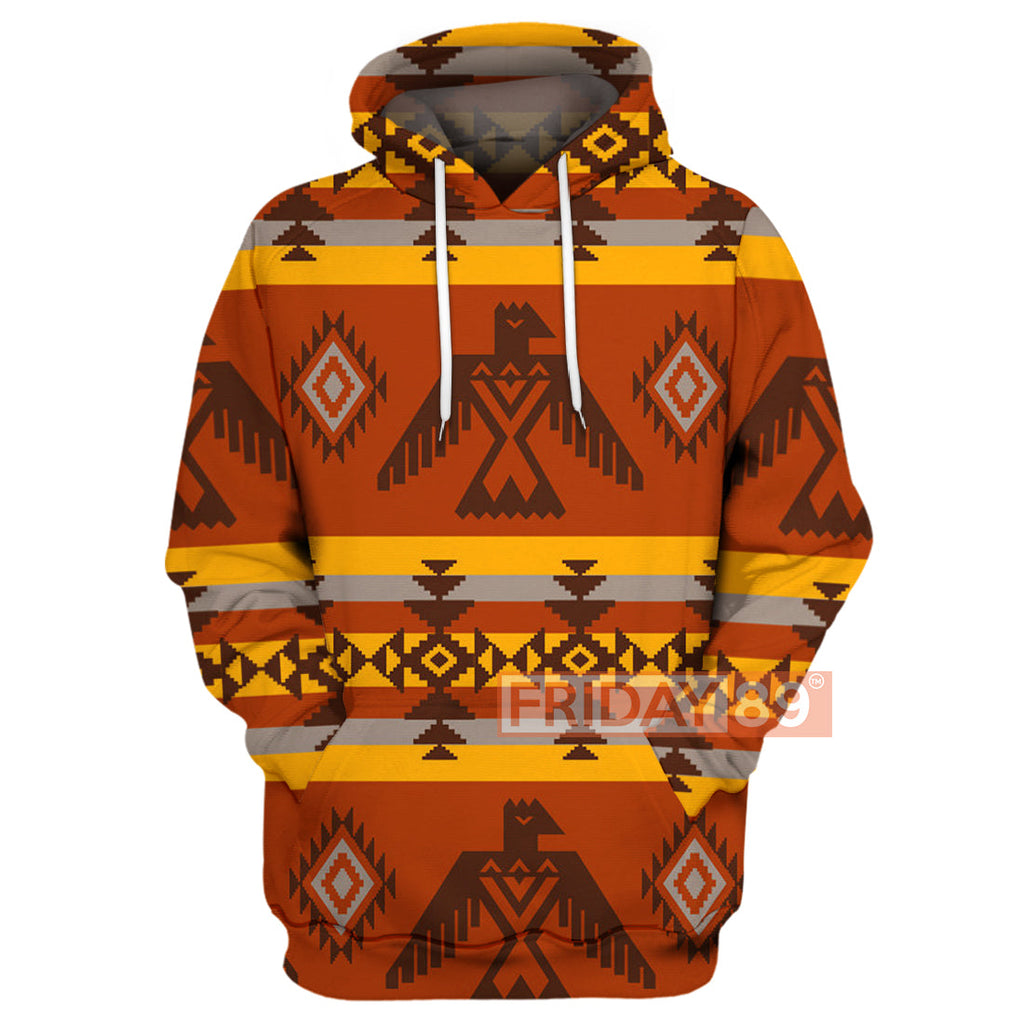 Gifury Native American Hoodie Orange Eagle Symbols Native American Culture Patterns 3D Print T-shirt Native American Shirt Sweater Tank 2022