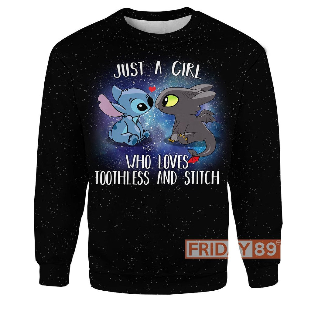 Stitch T-shirt Just a Girl Who Loves Toothless and Stitch T-shirt Awesome DN HTTYD Hoodie Sweater Tank