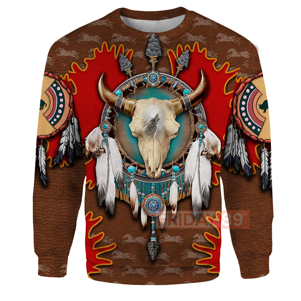 Gifury Native American Hoodie Native Bison Skull Dreamcatcher 3D Print T-shirt Native American Hoodie Sweater Tank 2022
