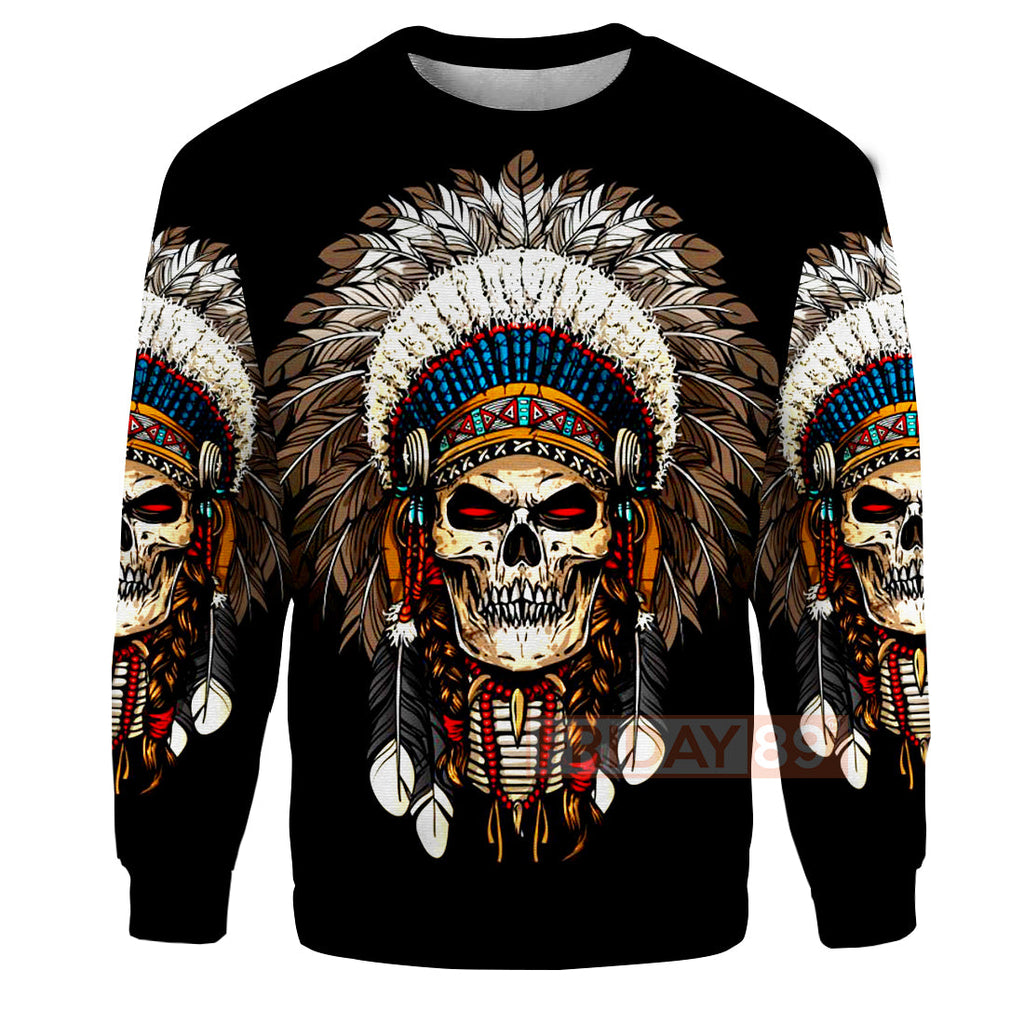 Gifury Native American Hoodie Native American Skull War Bonnets Headdresses 3D Print T-shirt Native American Hoodie Sweater Tank 2022