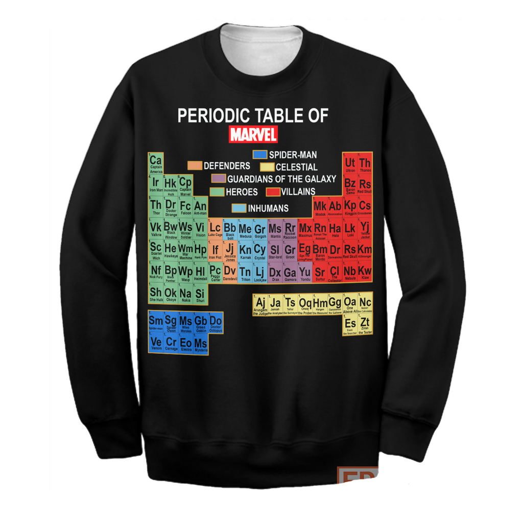  MV Hoodie Periodic Table Of Marvel T-shirt MV Shirt Sweater Tank 2024