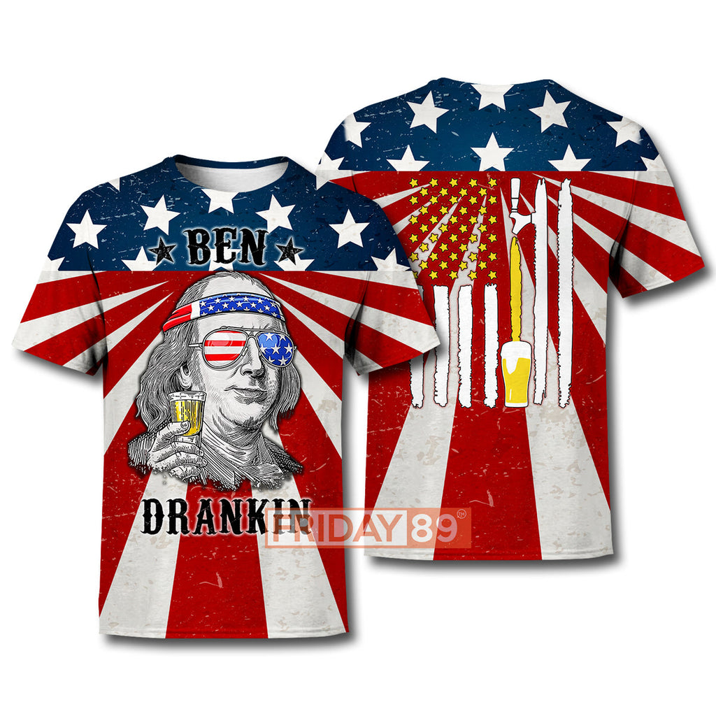 4th Of July T-shirt 4th Of July Ben Dranking American Beer Flag T-shirt Hoodie Adult Full Print
