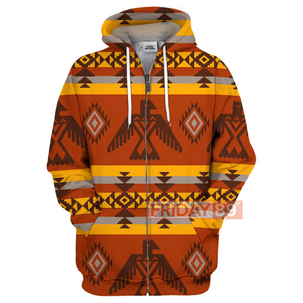 Gifury Native American Hoodie Orange Eagle Symbols Native American Culture Patterns 3D Print T-shirt Native American Shirt Sweater Tank 2022