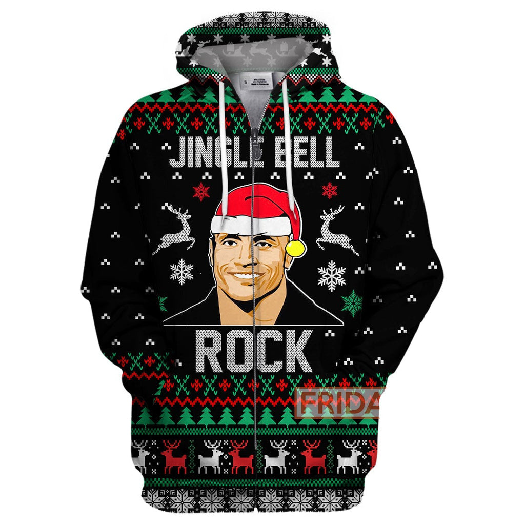  Dwayne Johnson Hoodie Jingle Bell Rock Ugly Christmas Pattern T-shirt Dwayne Johnson Shirt  Sweater Tank 