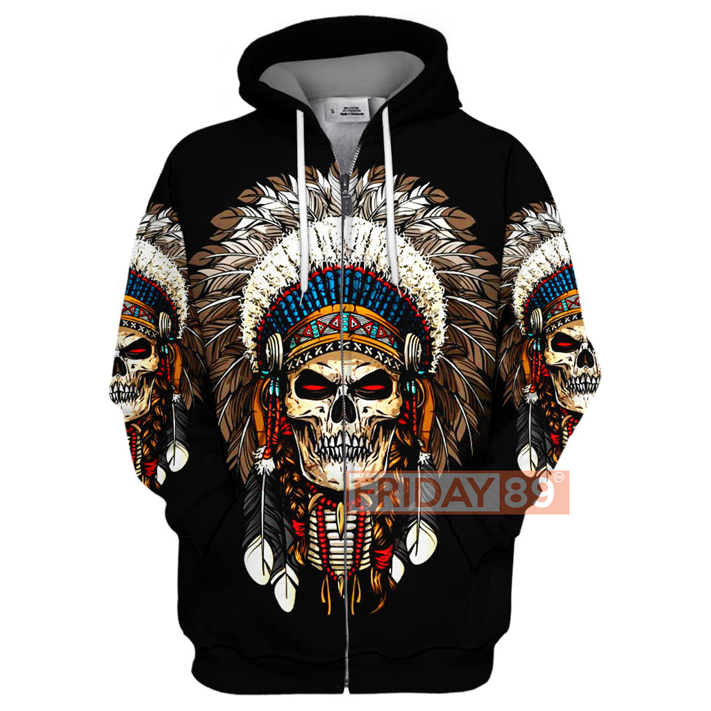 Gifury Native American Hoodie Native American Skull War Bonnets Headdresses 3D Print T-shirt Native American Hoodie Sweater Tank 2022