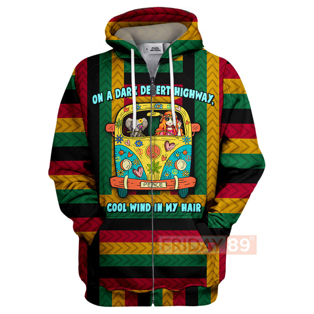 Hippie T-shirt On The Dark Desert Highway Cool Wind In My Hair T-shirt Hoodie Adult Full Print